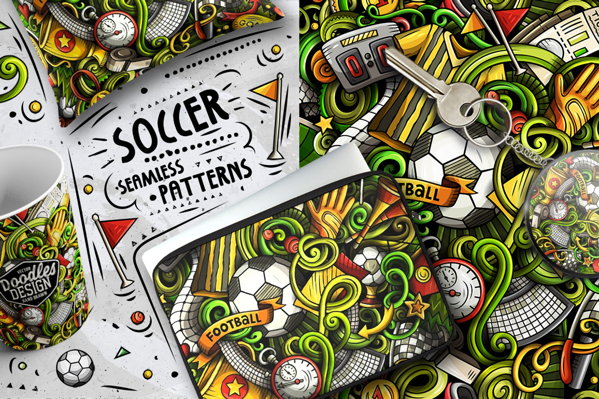 7 Soccer Doodle Seamless Patterns, a Pattern Graphic by BALABOLKA (Photo 2 of 8)