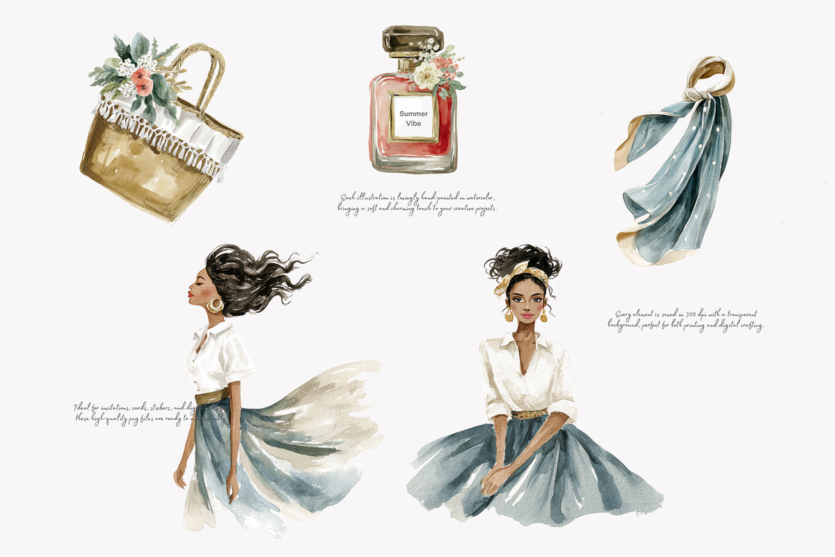 Summer watercolor clipart set, a Decorative Illustration by Patishop Art (Photo 5 of 9)