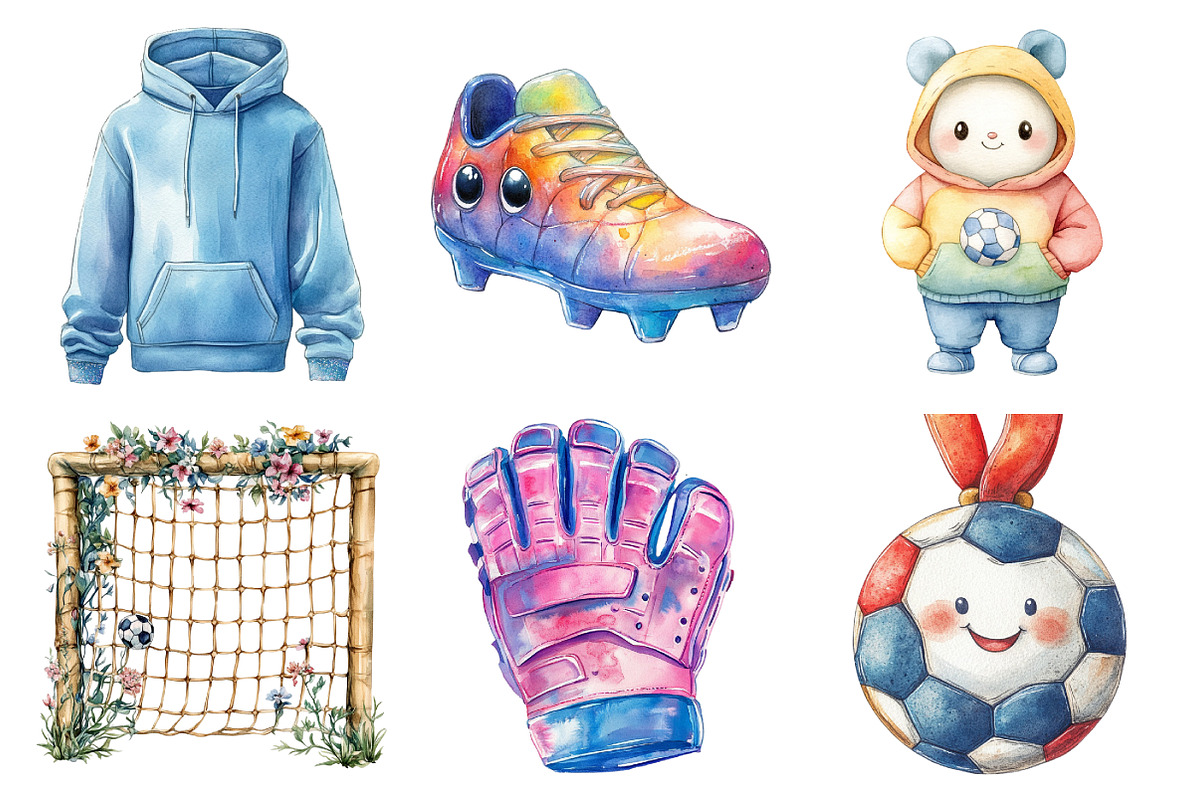 Watercolor Cute Soccer Clipart, an Illustration by Daily.Designs (Photo 5 of 5)