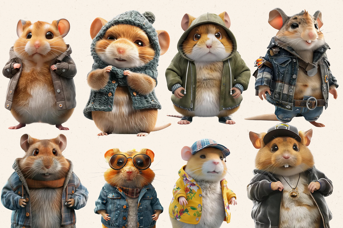 STYLISH HAMSTER FAMILY CLIPART PACK, an Animal Illustration by Daring Digies (Photo 2 of 9)