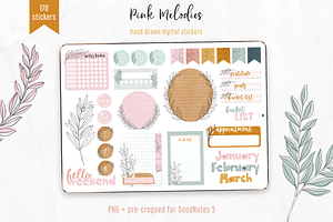 Pink Botanical Digital Stickers Kit