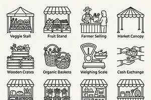 42 Farmers Market Icon Set, an Outline Icon by adenpinkstore