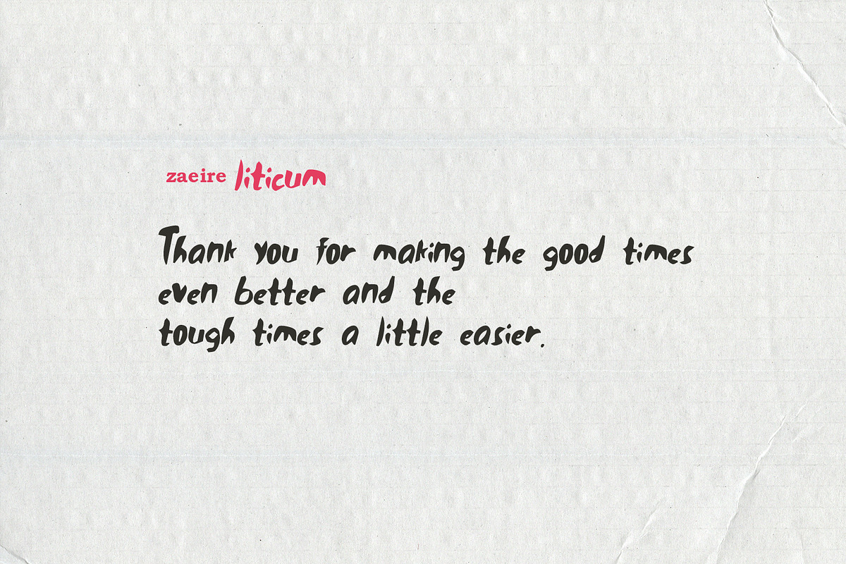 Zaeire Liticum Handmade Display Font, a Handwritten Font by Maulana Creative (Photo 6 of 7)