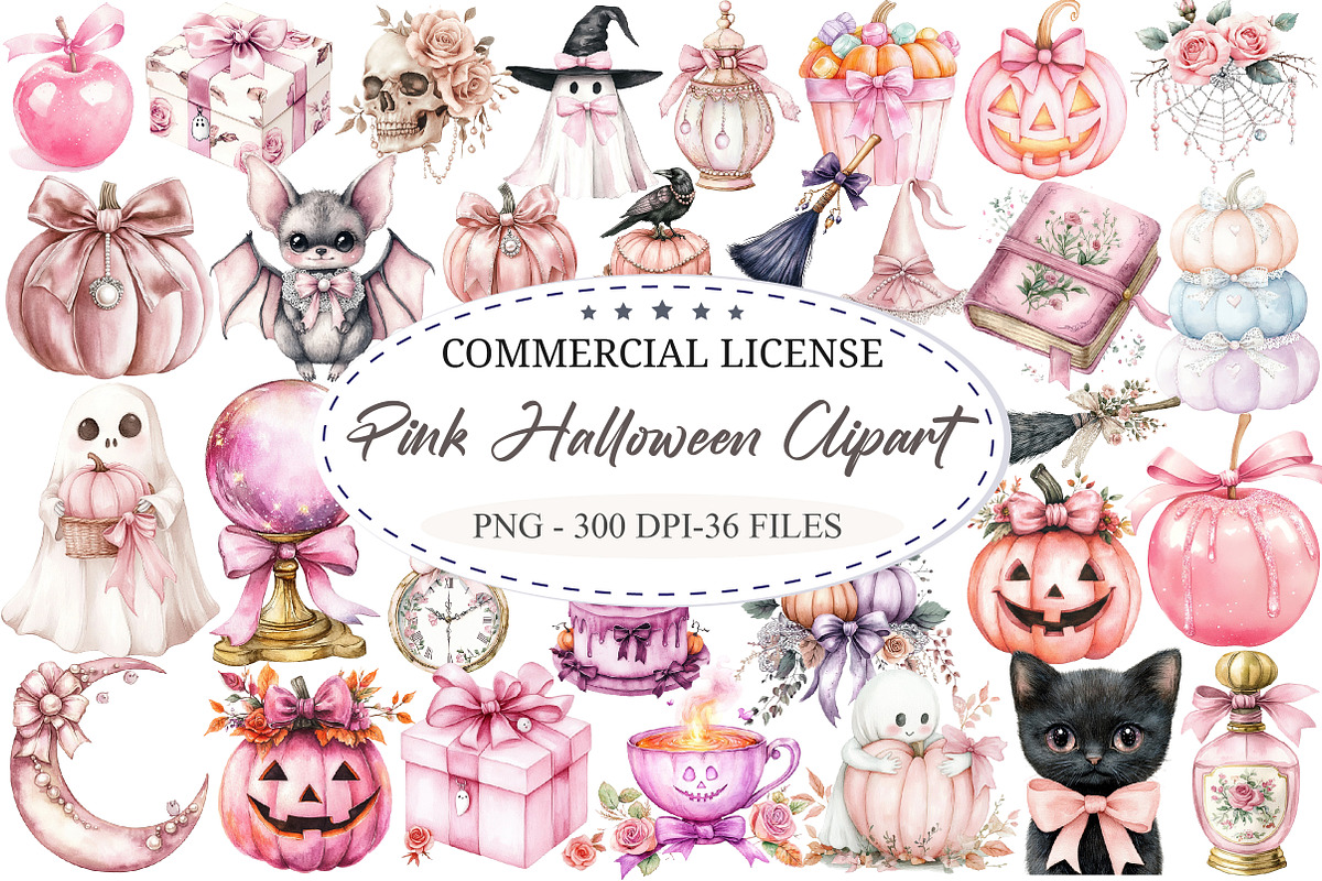 Coquette Pink Halloween Clipart, a Seasonal Illustration by designcity5 (Photo 1 of 5)