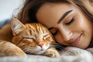 Woman Snuggling With Cat: Close-up o, an Animal Photo by Pixeness Studio
