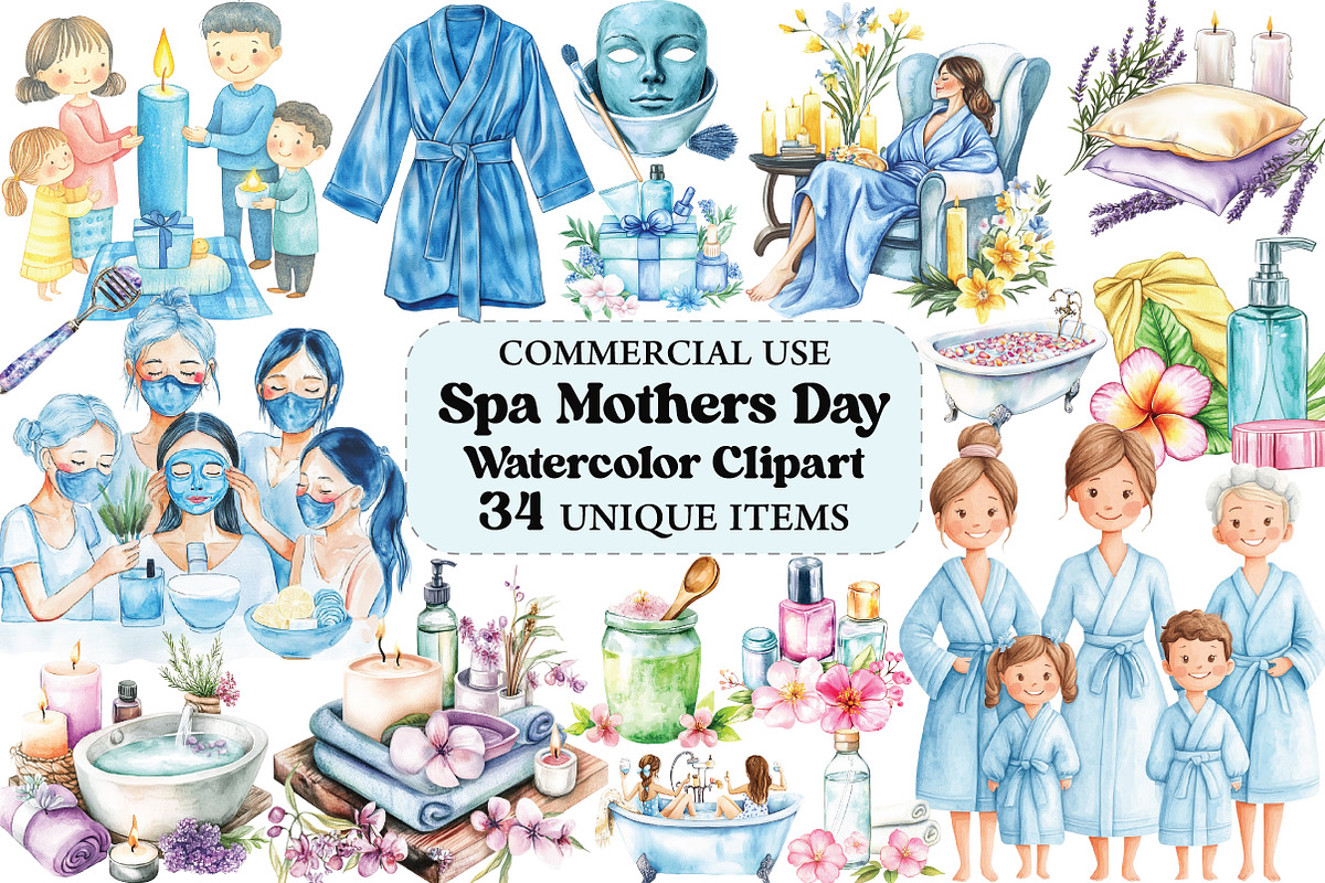 Spa Mothers Day Watercolor Clipart, an Illustration by Craft Nest (Photo 1 of 5)