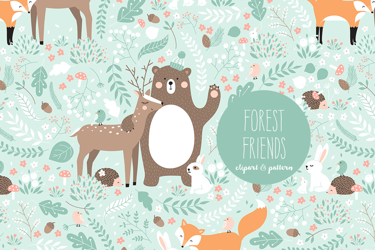 Forest Friends clipart and pattern, a Pattern Graphic by Inna Moreva (Photo 1 of 4)