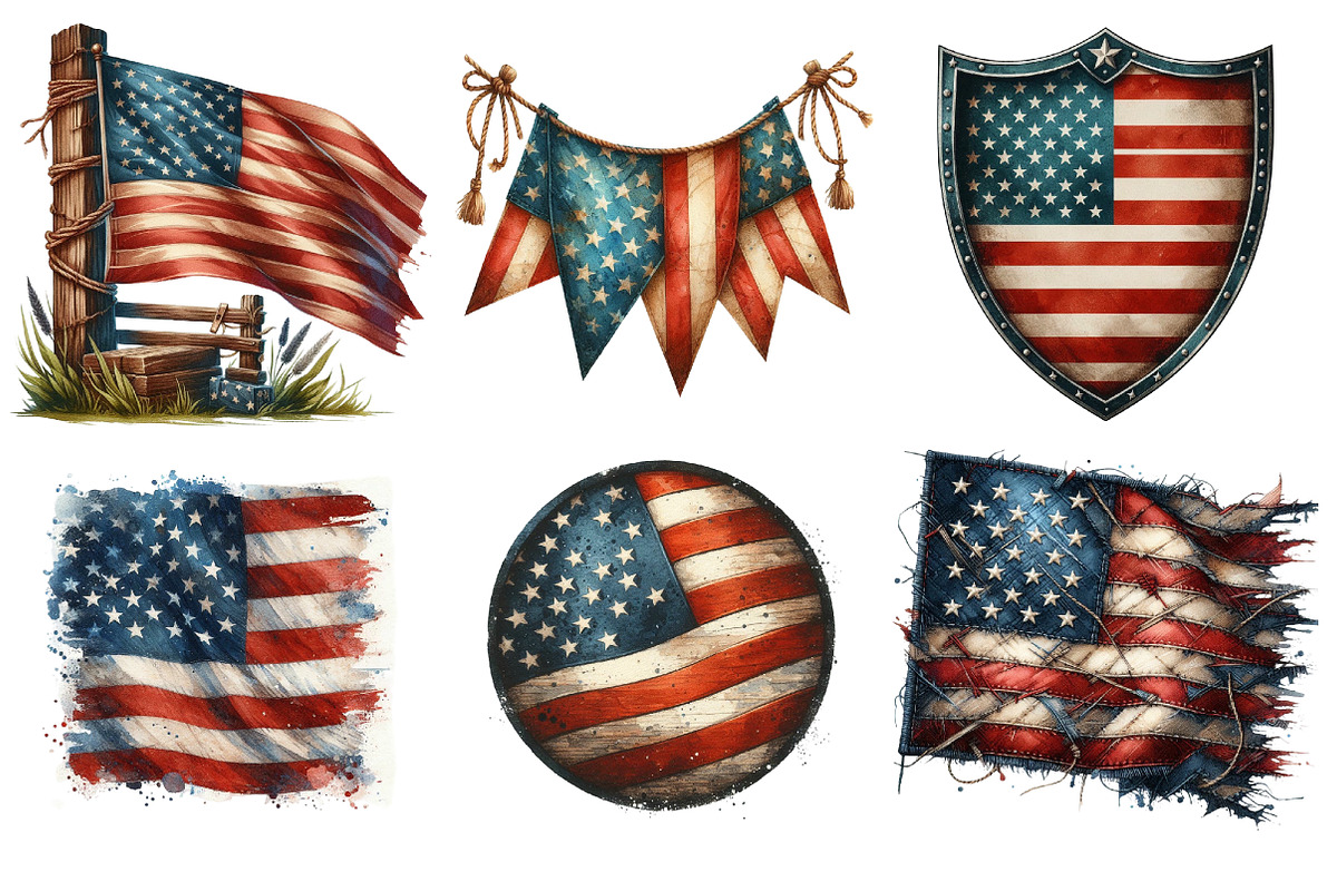 Vintage Grunge American Flag Clipart, an Illustration by SinaCreation (Photo 2 of 5)