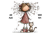 Whimsical Floral Girl & Kitten, an Animal Illustration by GiraffeCreative (Thumbnail 5 of 20)