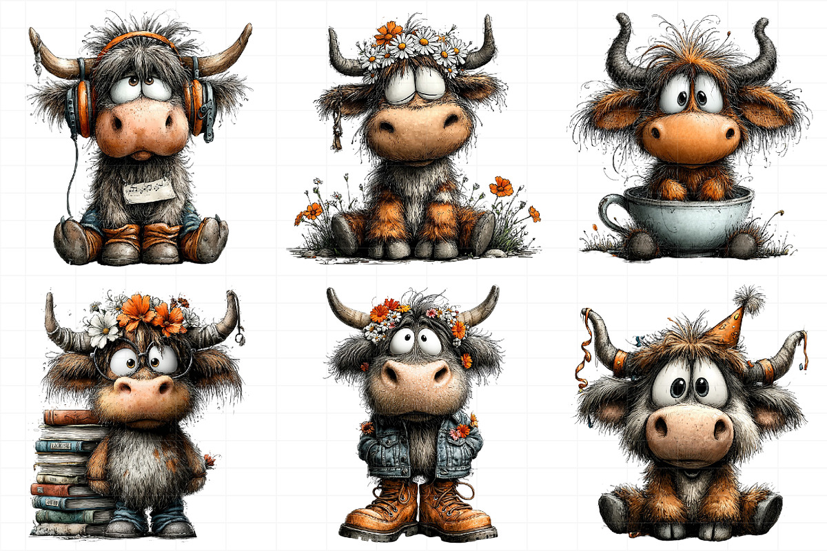 Whimsical Highland Cow Clipart, an Illustration by Daily.Designs (Photo 3 of 5)