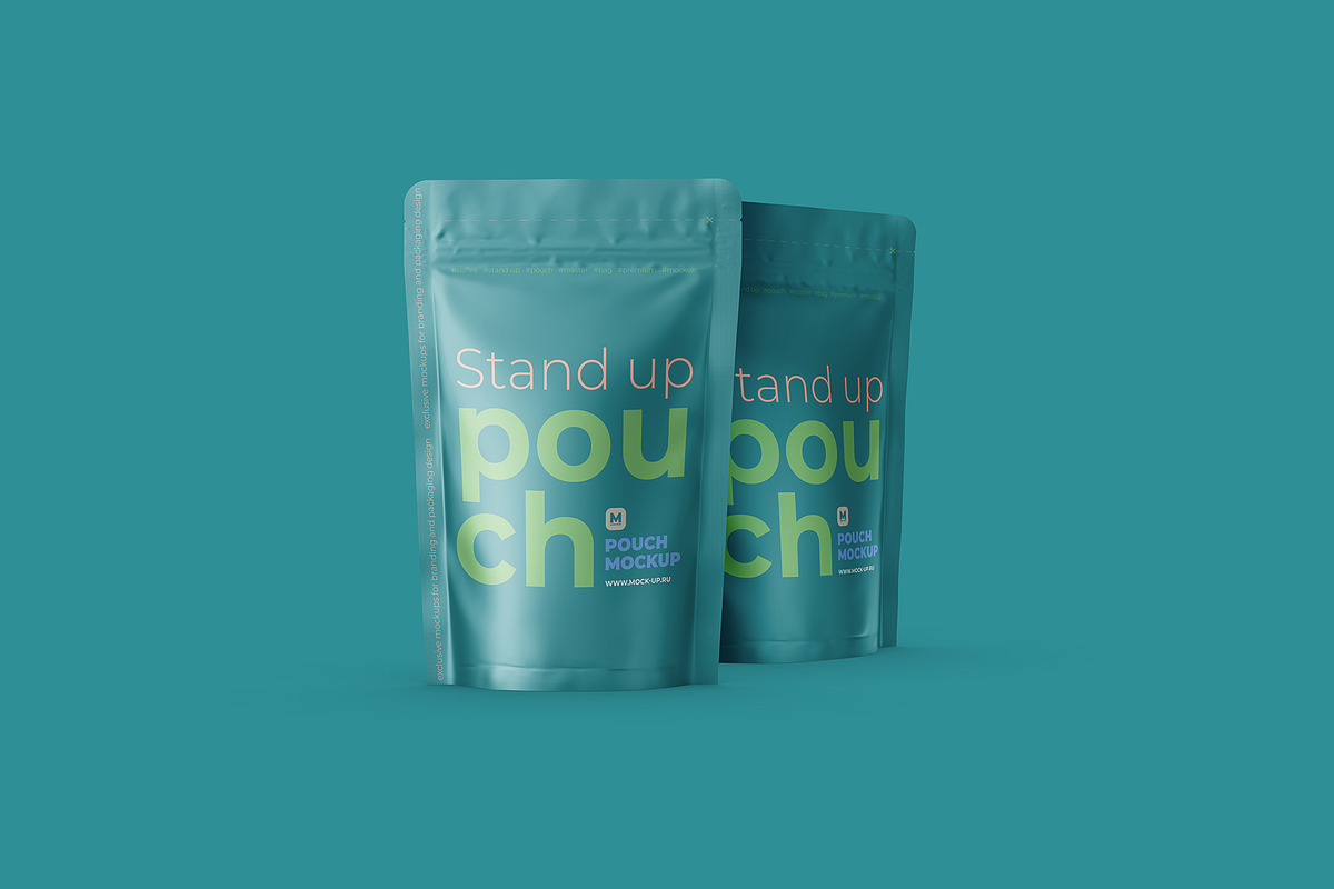Stand Up Pouch Front and Half Side, a Cups & Container Mockup by easymock (Photo 10 of 12)