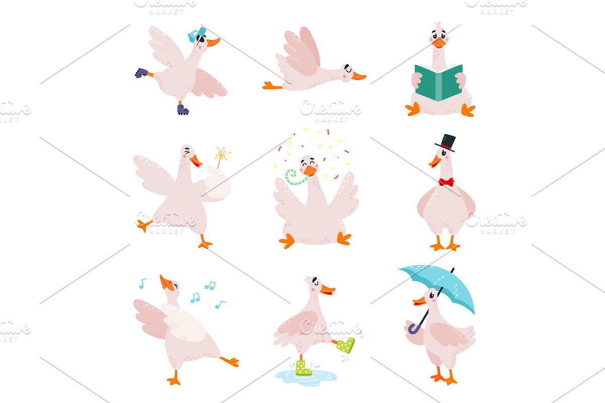 Funny goose. Cute geese in different, an Animal Illustration by LadadikArt