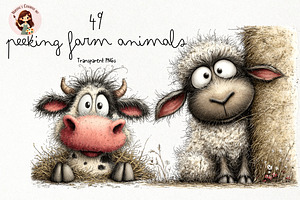 Peeking Farm Animals Watercolor PNG, an Animal Illustration by Nicolle's Colorful Art