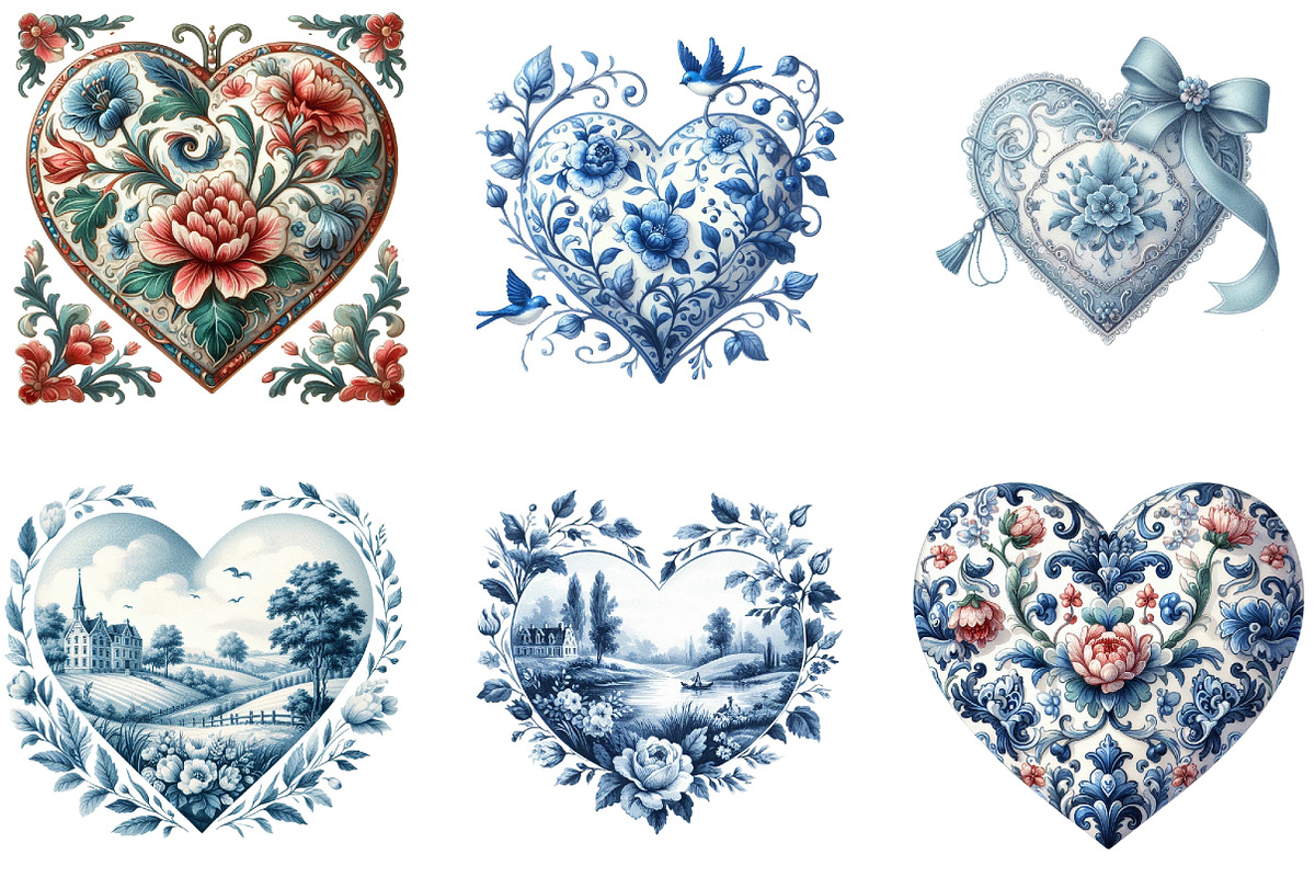Chinoiserie Blue Toile Heart Waterco, an Illustration by DreamArtGraphic (Photo 3 of 4)