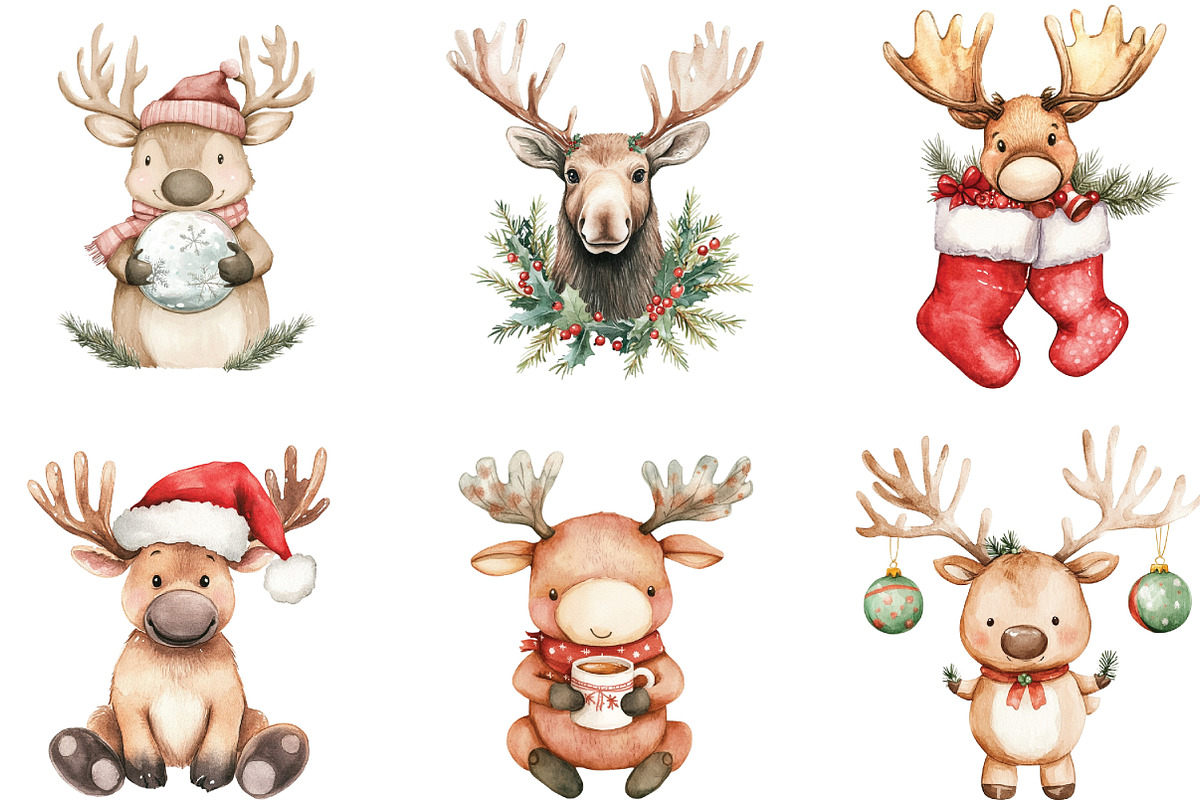 Kawaii Christmas Moose Clipart, an Illustration by CraftArtStudio (Photo 3 of 5)