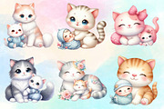 Watercolor Funny Cat Mother Baby PNG, an Illustration by CraftArtStudio (Thumbnail 2 of 3)