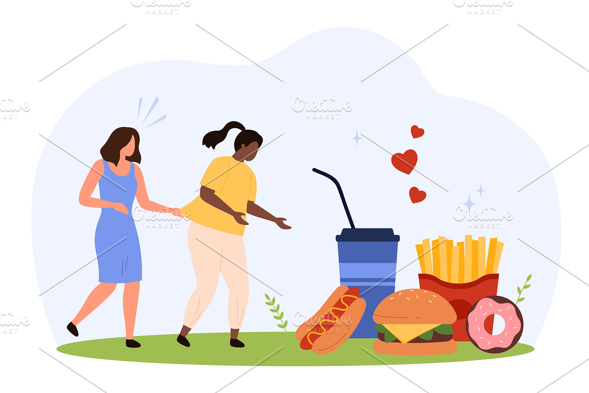 Fast Food Addiction Concept with, a Food Illustration by Flashvector