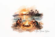 Watercolor Beach Bonfire Clipart, a Person Illustration by New-School-Wave (Thumbnail 2 of 5)