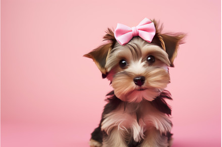 Innocence-reflecting Puppy pink bow, an Animal Photo by Ylivdesign