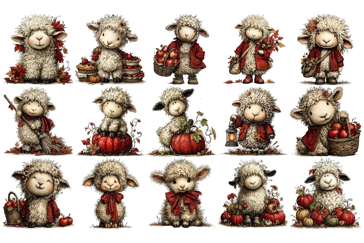 Whimsical Autumn Sheep Clipart, a Seasonal Illustration by Nicolle's Colorful Art (Photo 4 of 6)