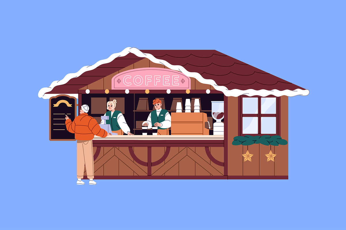People at Christmas stalls set, a Seasonal Illustration by PaperTrident (Photo 7 of 10)