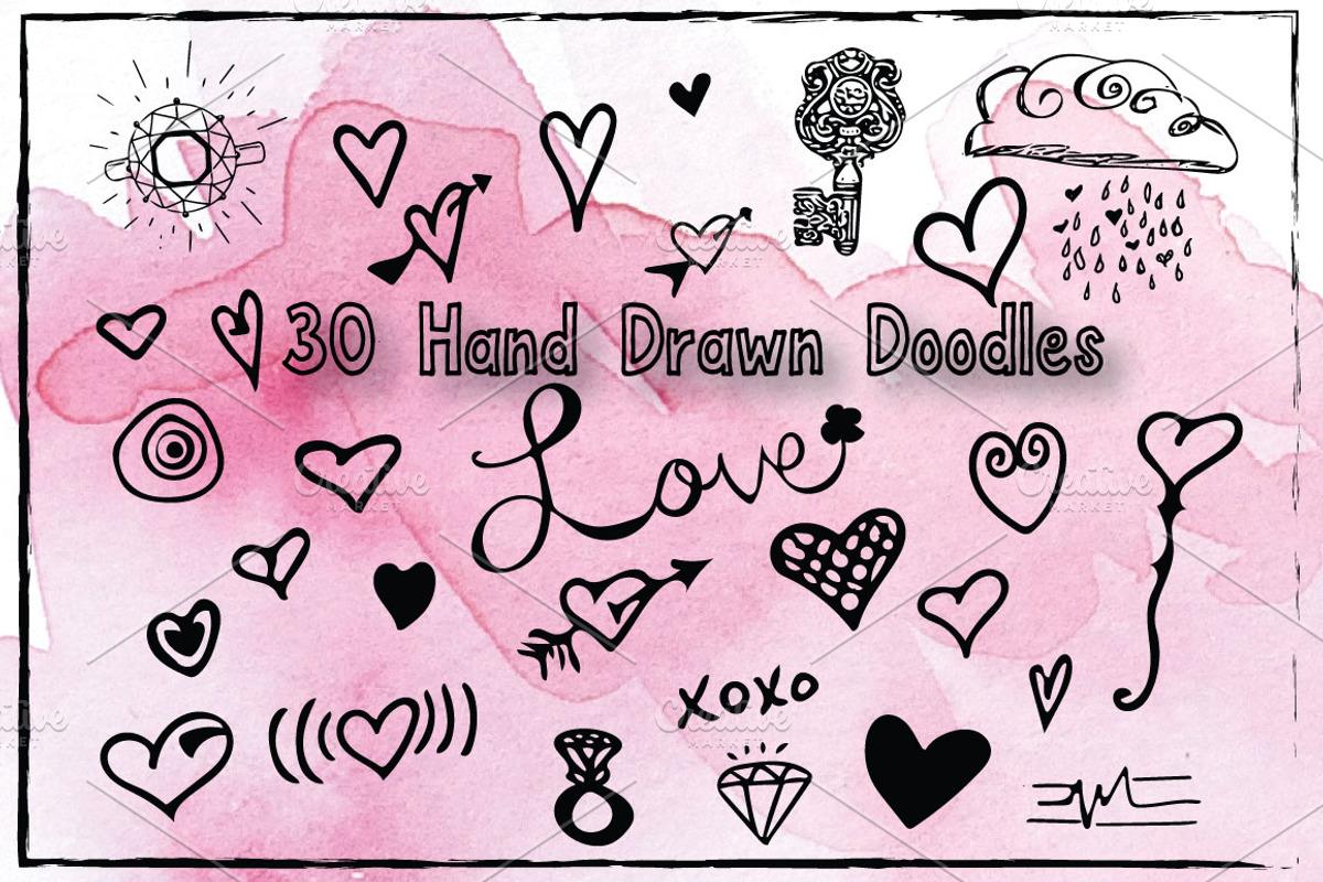 30 Hand Drawn Love Doodles, an Object Graphic by Baydream
