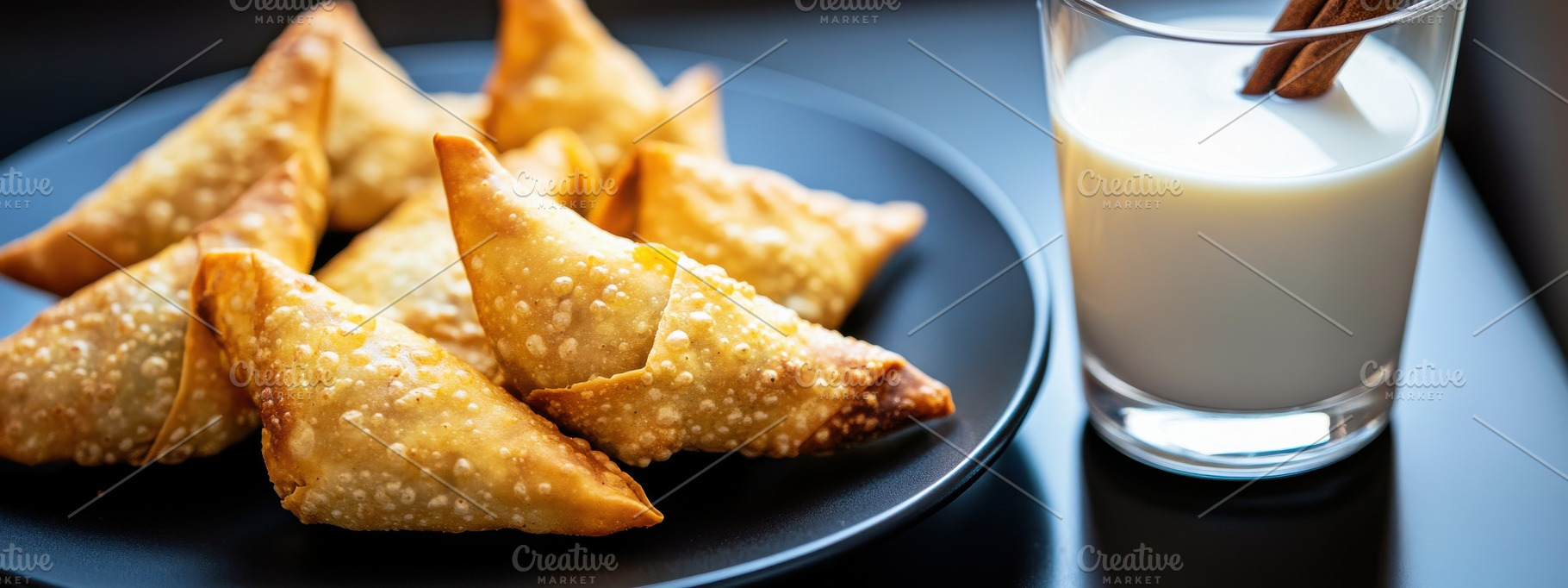 Crispy Indian Samosas with milk, a Food & Drink Photo by Virgo Studio