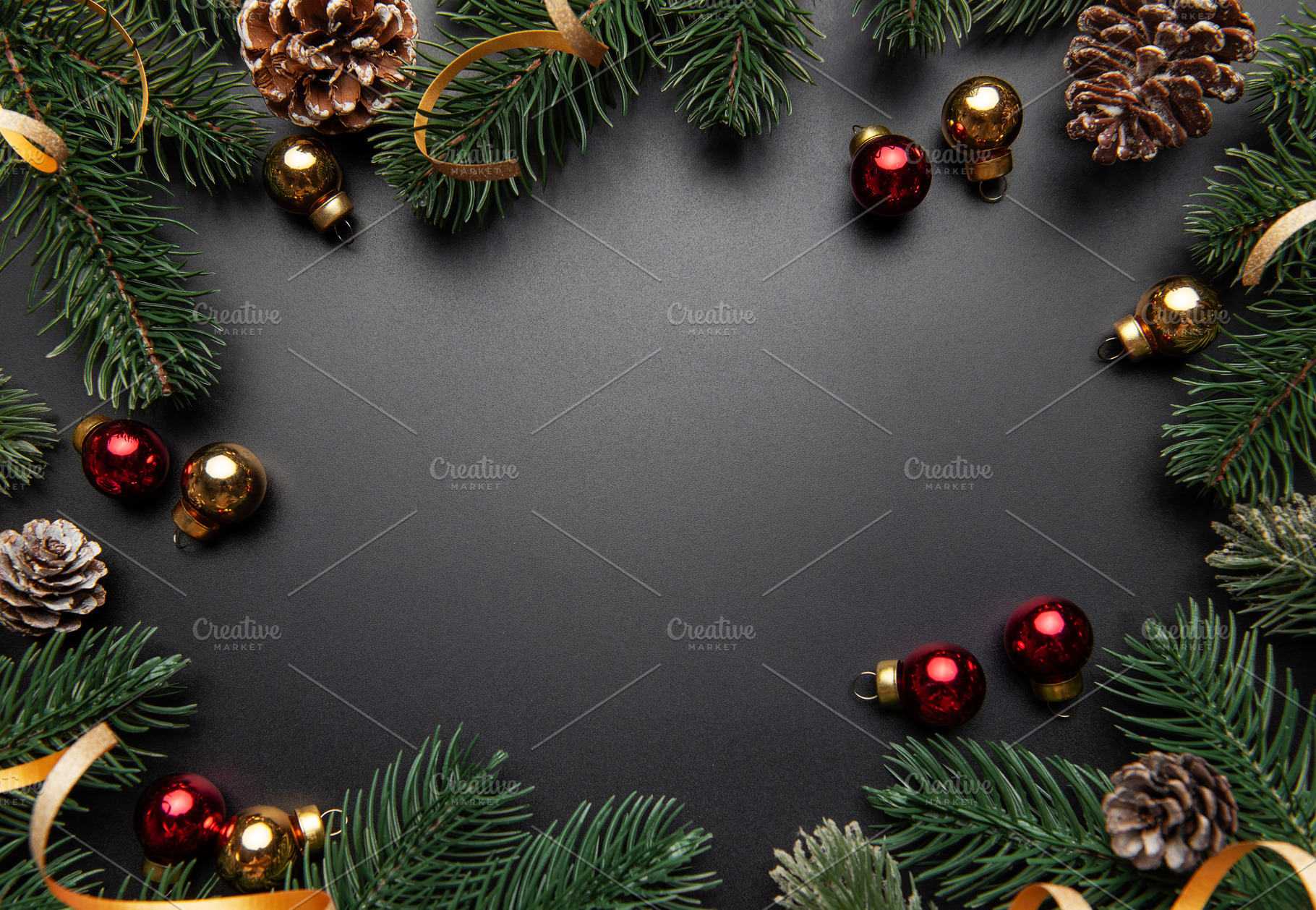 Christmas holiday background creating festive frame with ornamen, a Holiday Photo by Olena Rudo