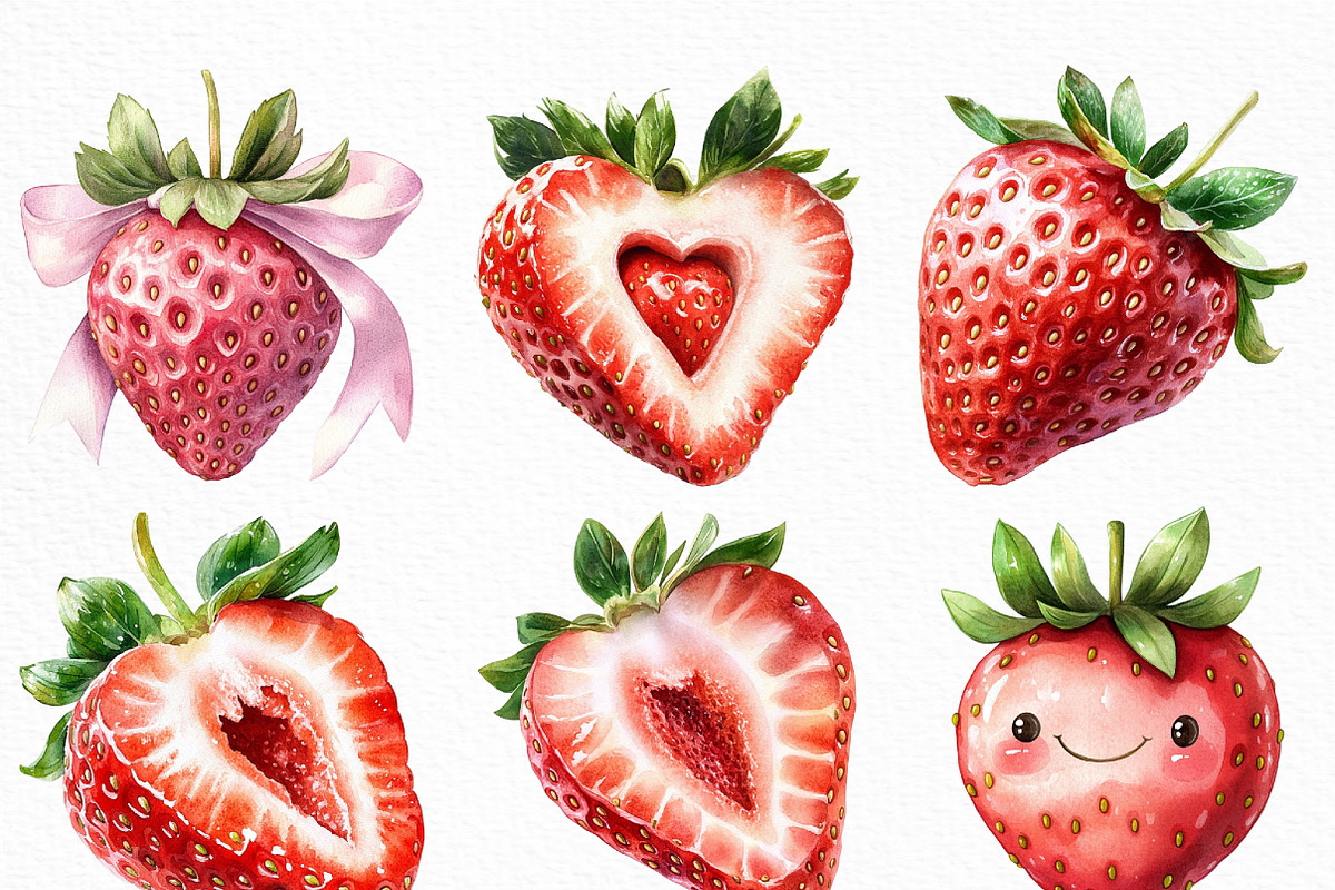 Watercolor Sweet Strawberry Clipart, an Illustration by Craft Nest (Photo 3 of 6)