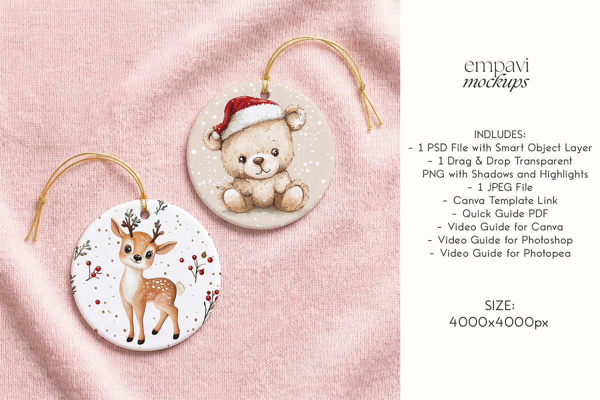 Round Ornament Mockup Set of 2, a Household Mockup by EmpaviMockups (Photo 4 of 5)