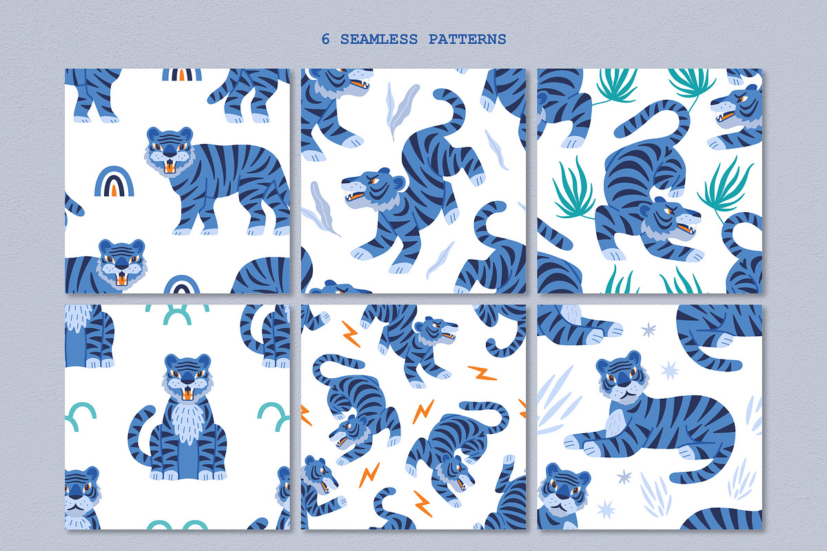Blue tiger | Vector Collection, an Animal Illustration by katieromanoff_art (Photo 6 of 11)