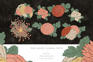 Vintage Japanese Flower Woodcuts