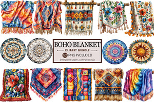 Boho Style Tapestry & Blanket Bundle, an Illustration by Pixels.Craft