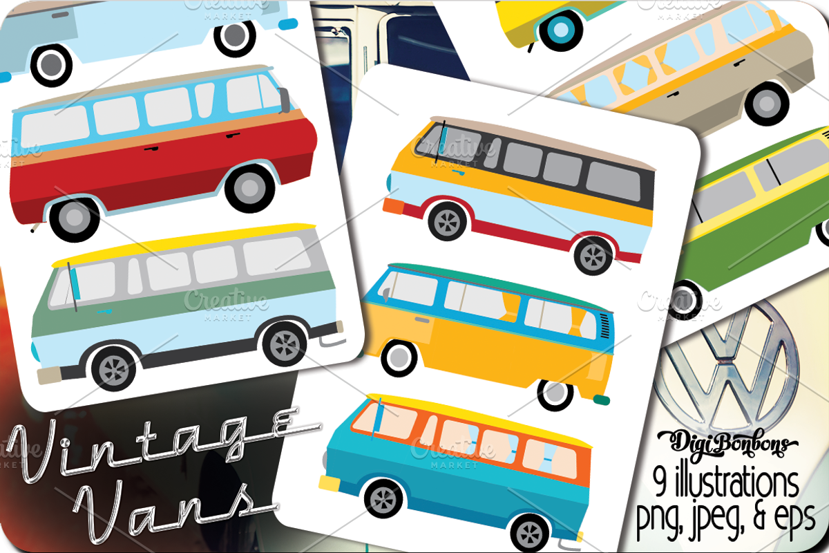 Vintage Van Illustrations, an Illustration by Digibonbons (Photo 1 of 2)