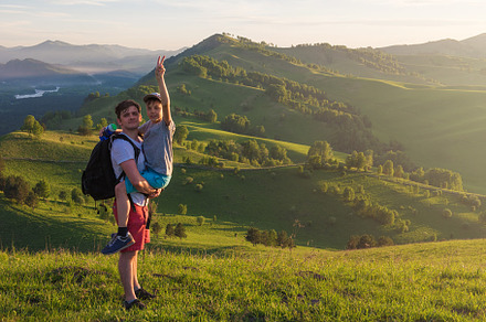Happy father and son in the altai mountains featuring boy, child, and dad, a Person Photo by Jan Jack Russo Media