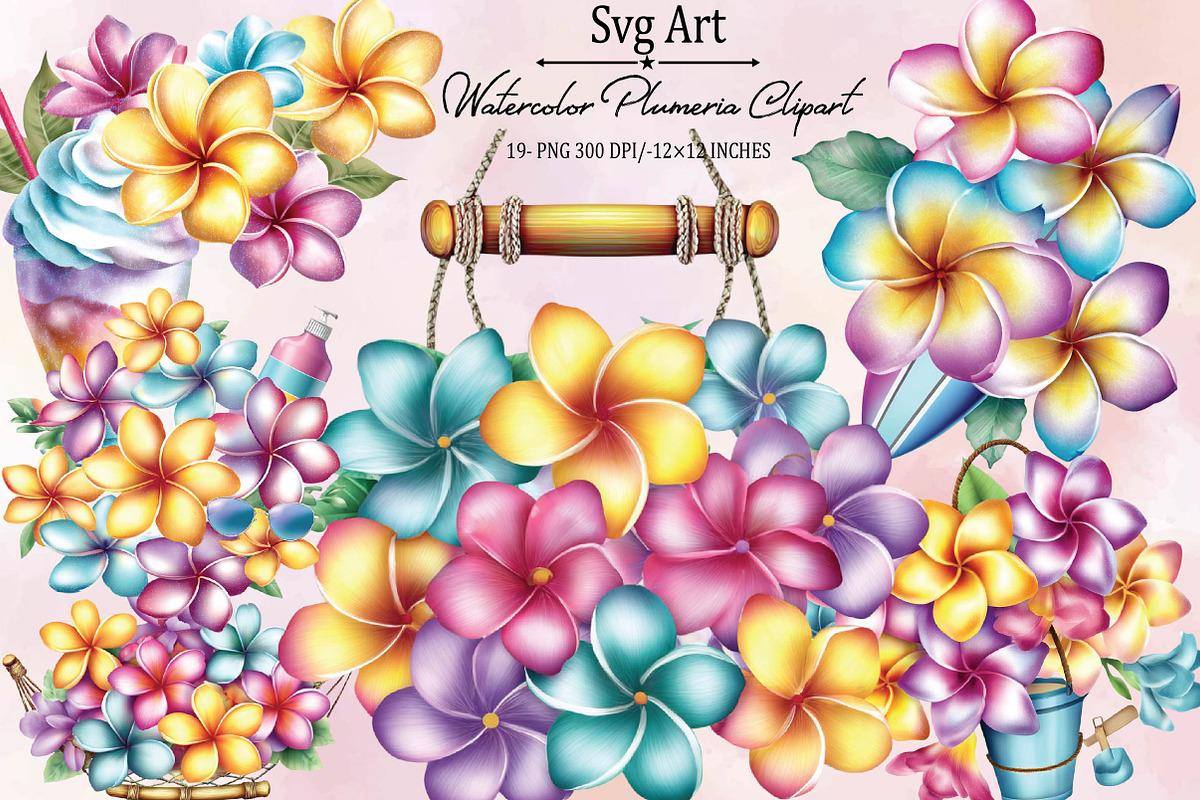Watercolor Plumeria Clipart Bundle., an Illustration by SVGArt (Photo 1 of 8)
