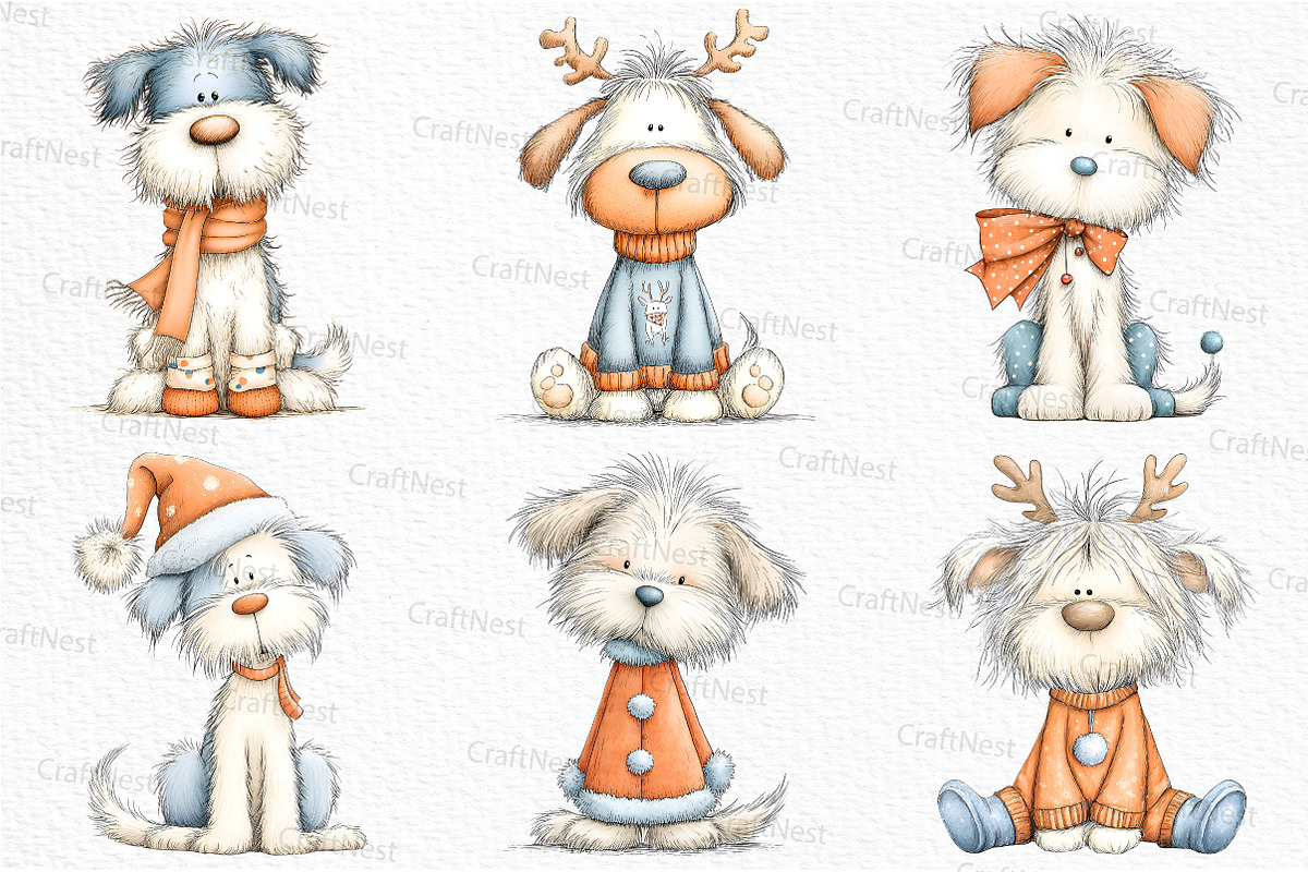 Cute Christmas Fluffy Dogs, an Illustration by Craft Nest (Photo 5 of 6)