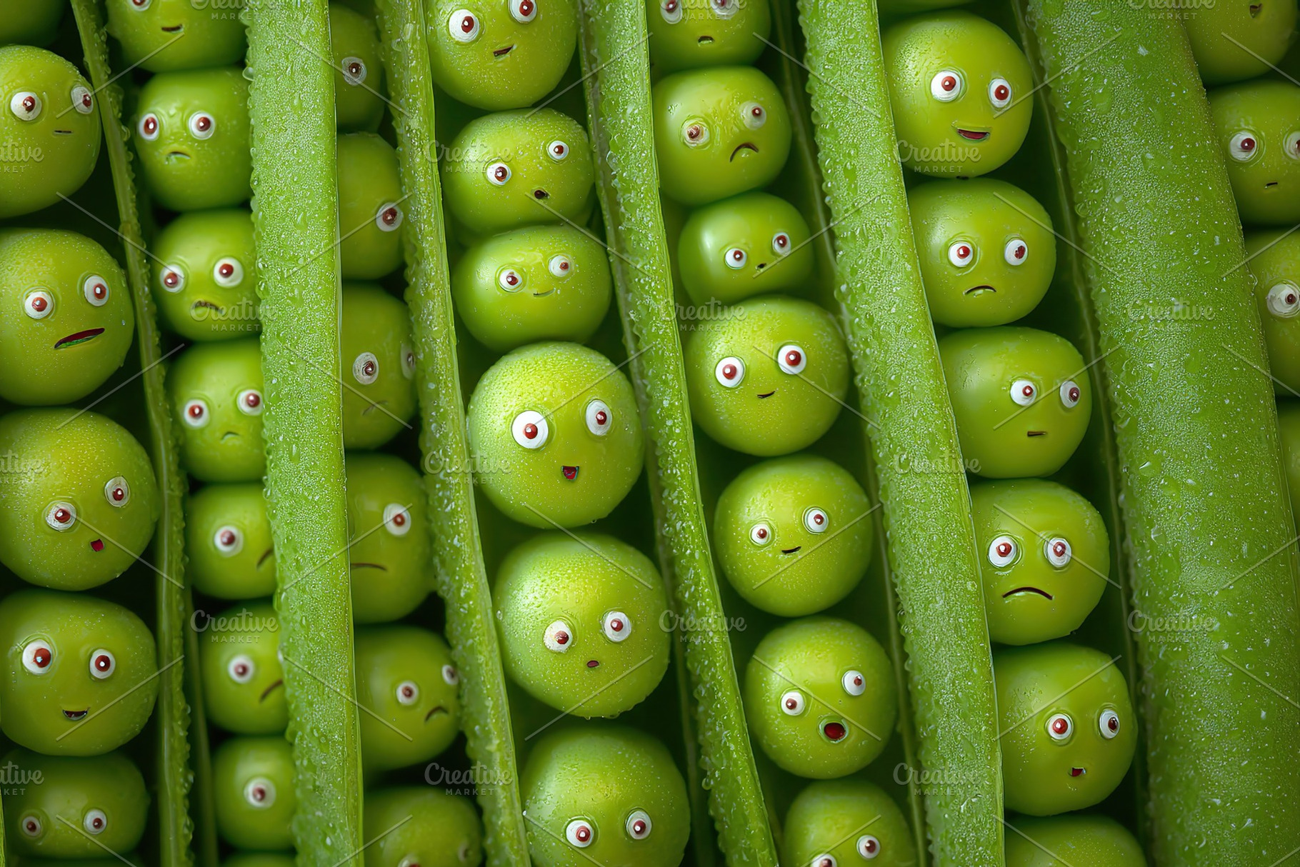 Peas joyfully popping out of pods in a vibrant garden setting during summer, a Photo by AlyaAnd