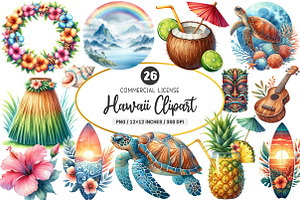 Watercolor Hawaii Clipart Bundle, an Illustration by SinaCreation