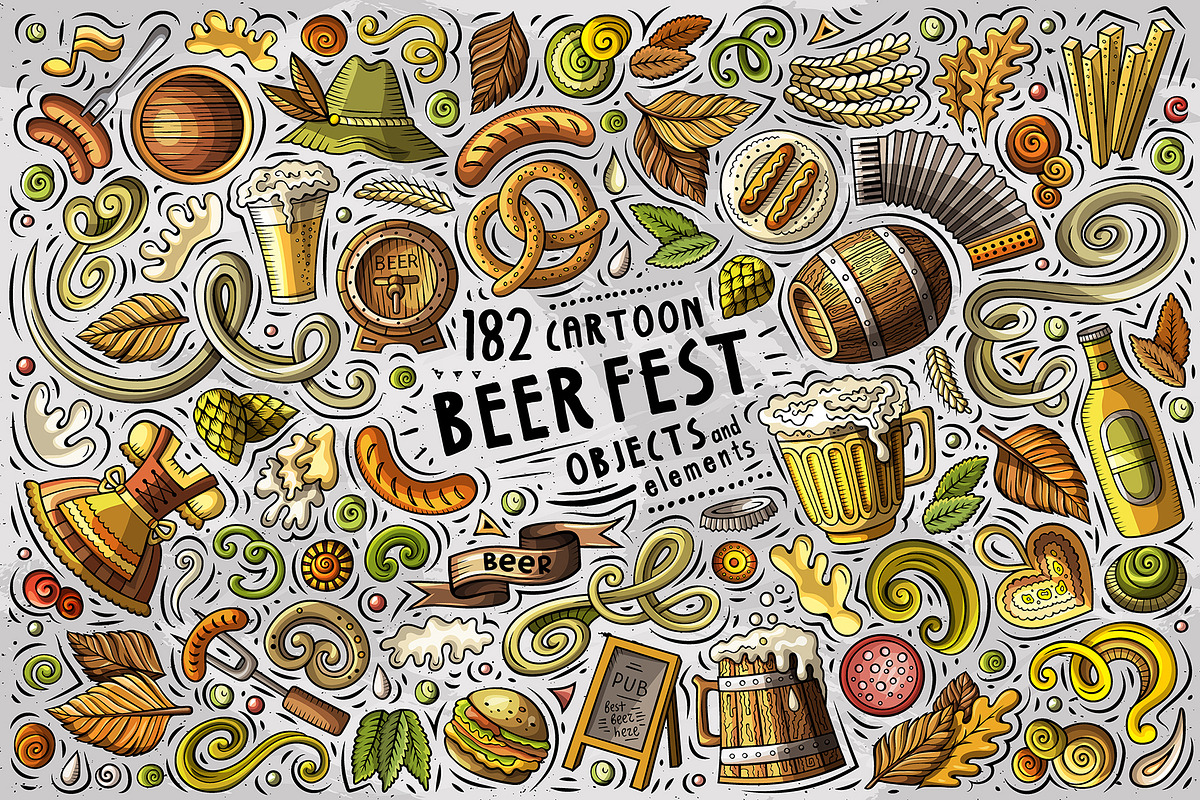 Beer Fest Cartoon Doodle Big Pack, an Object Graphic by BALABOLKA (Photo 2 of 9)