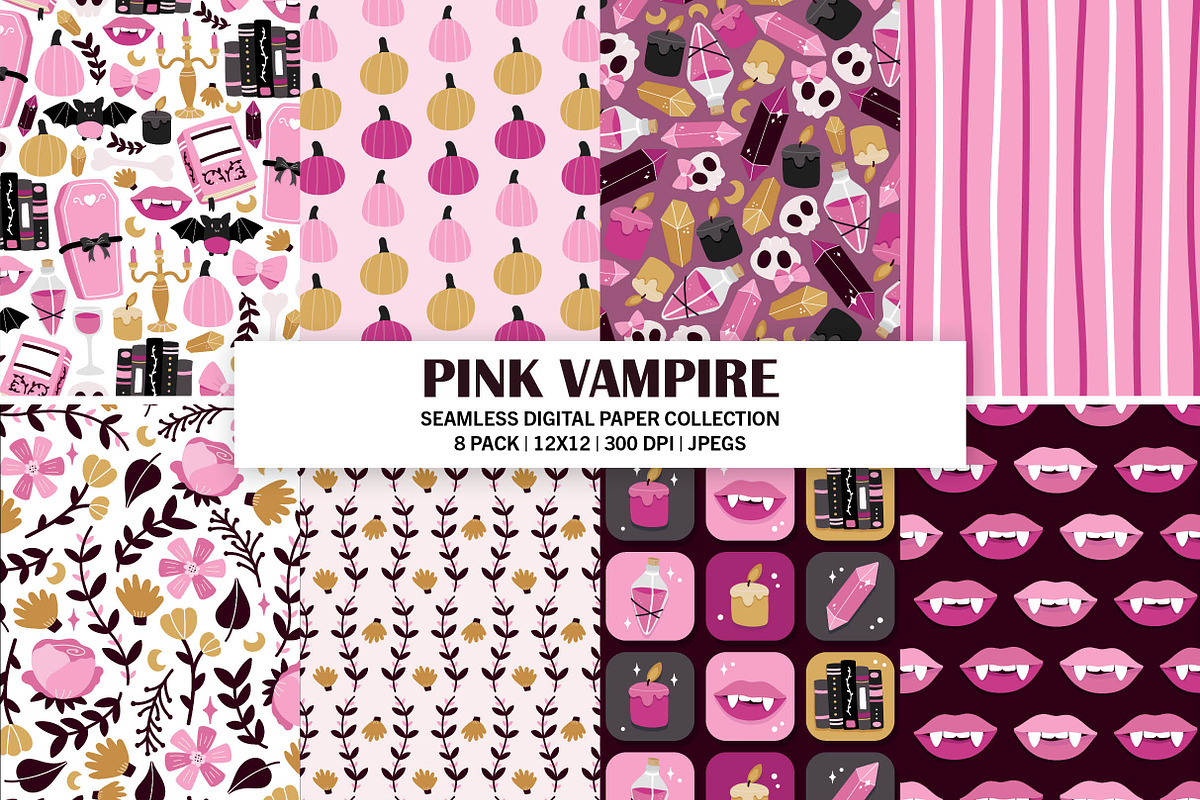 Pink Vampire Seamless Pattern Bundle, a Pattern Graphic by Alanna Messina Design Co (Photo 1 of 8)