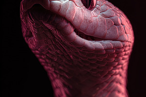 Macro shot of a snake head in pink lighting, highlighting detail, an Animal Photo by Ales Munt