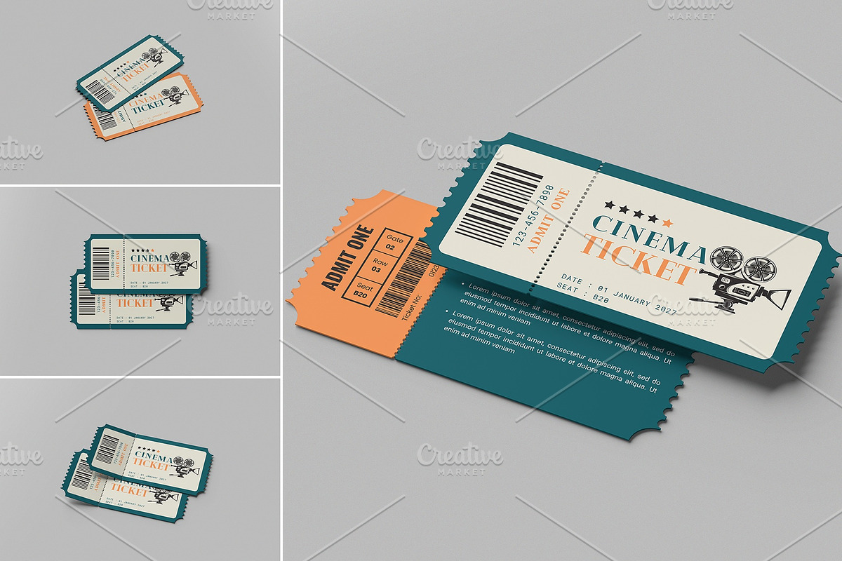 Cinema Ticket Mockup, an Advertising Mockup by hokagata (Photo 1 of 5)