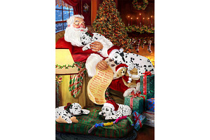 Xmas Santa with Dalmatian Dog Art