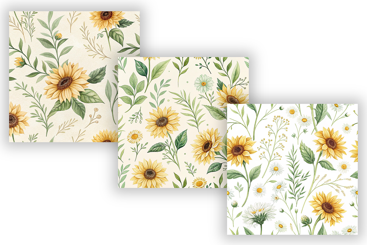 Watercolor Sunflower Digital Paper, a Pattern Graphic by FloridPrintables (Photo 5 of 10)