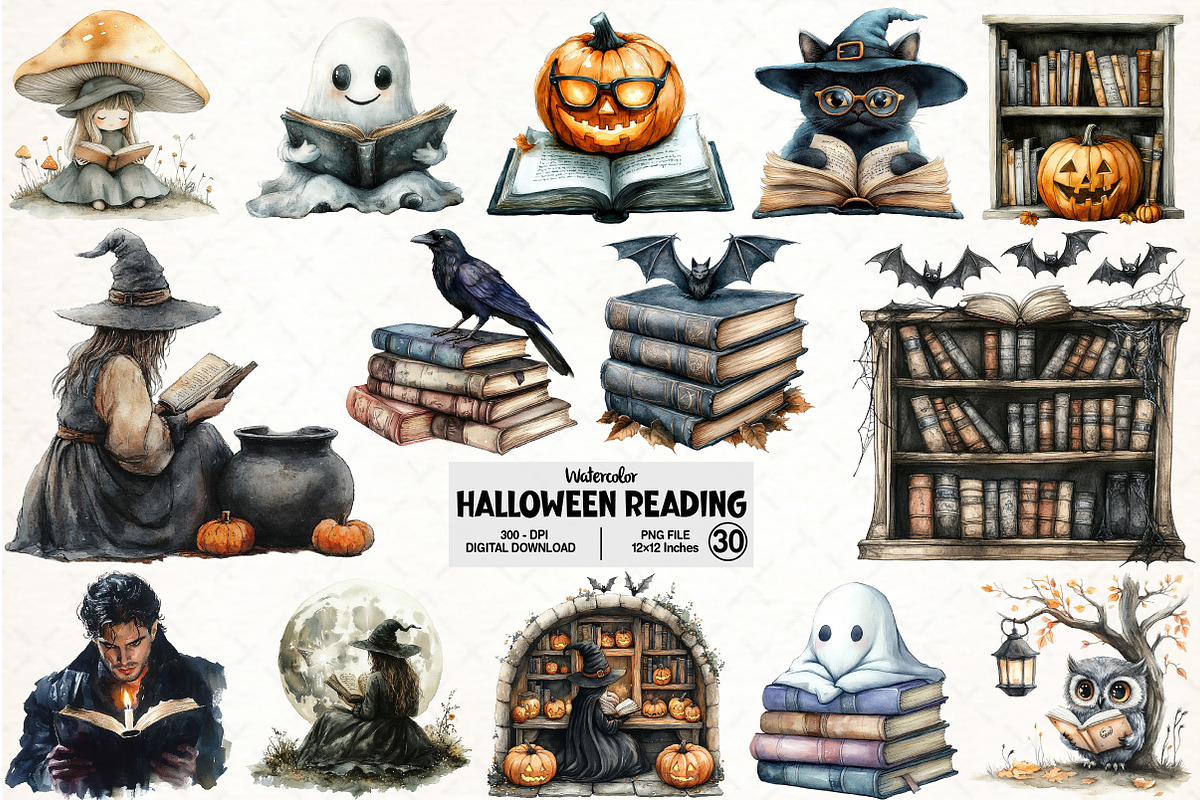 Halloween Reading Clipart, an Illustration by Pixels.Craft (Photo 1 of 7)
