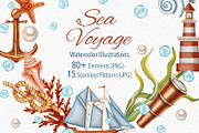 Sea Voyage Watercolor Clip Art, an Object Graphic by Andre_Eva (Thumbnail 1 of 12)