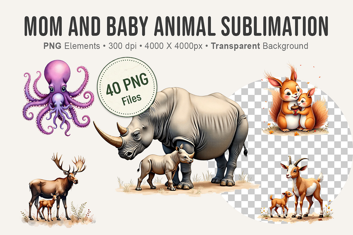 Mom and Baby Animal Sublimation, an Illustration by Artnoy (Photo 1 of 8)