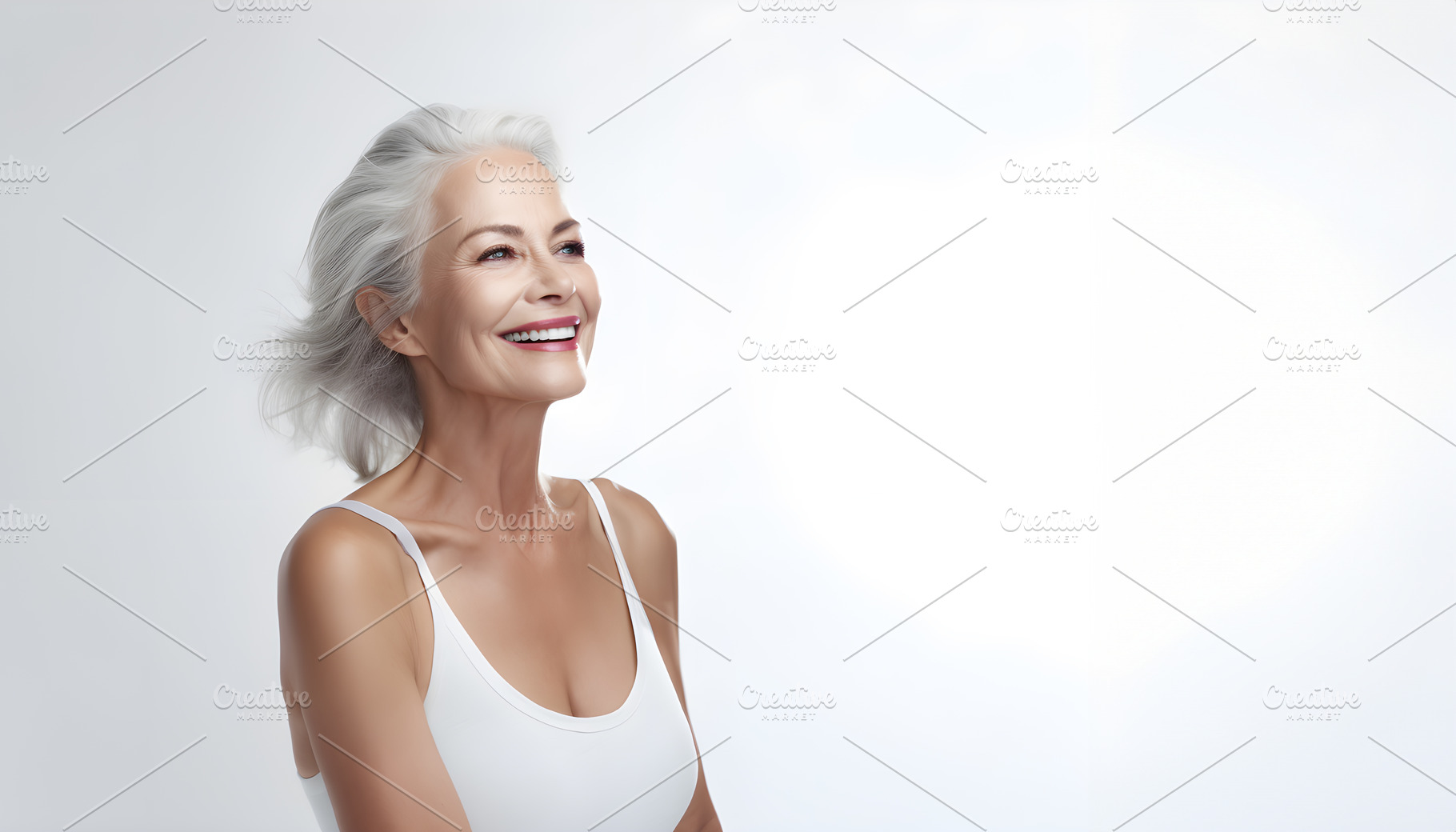 Happy positive old woman smiling. Stylish mature middle aged model, grey hair, a Person Photo by Lenor4ik