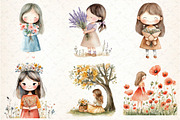 Cute Girl with Flowers Clipart, an Illustration by DreamCafeArt (Thumbnail 2 of 8)